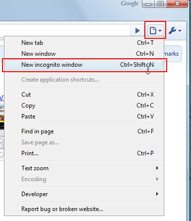 Click vào menu để mở ra c�a sổ nặc danh hoặc tổ hợp phim Cltr-Shift-N